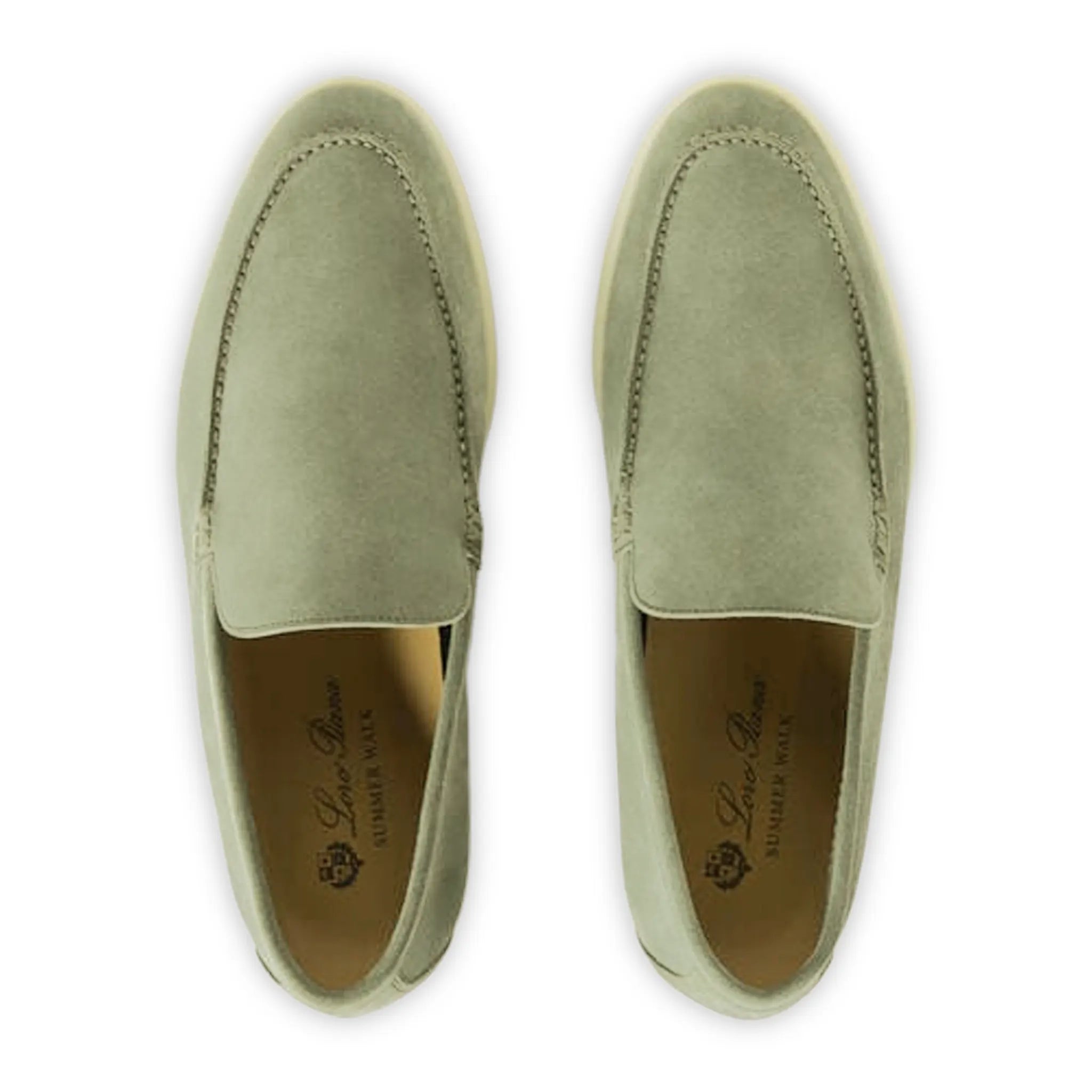 Upper View of Loro Piana Summer Walk Suede Shamrock Loafers FAE8124